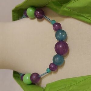 Elegant Green Blue and Purple Beaded Necklace
